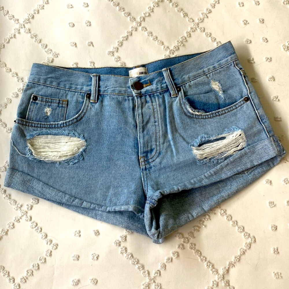 Amuse Society Distressed Roll-Cuff Denim Shorts, 28